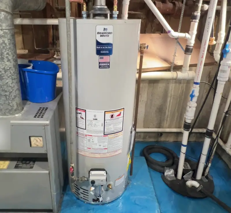New Bradford White gas water heater installed in an Addison, IL basement