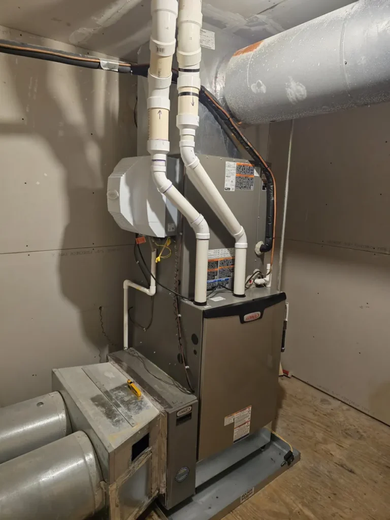 New Lennox furnace with an Aprilaire whole-house humidifier and PVC venting in Bartlett, IL