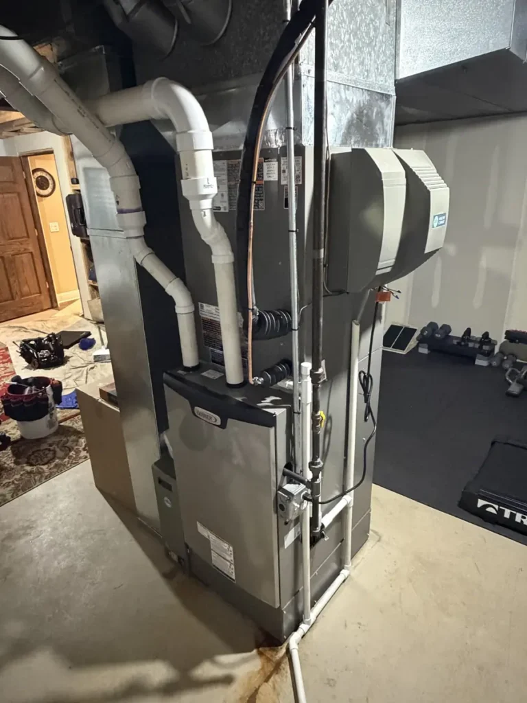New Lennox furnace with a Healthy Climate whole-house humidifier and new gas and condensate piping in Hoffman Estates, IL