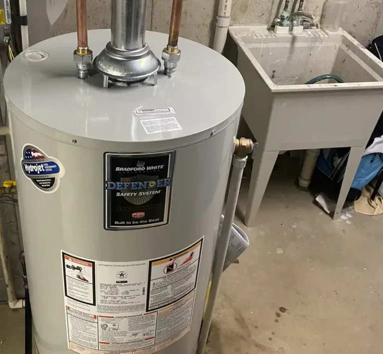 New Bradford White gas water heater installed by Pure Comfort in a South Elgin, IL basement