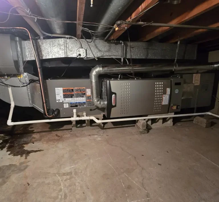 New Lennox horizontal furnace and coil installed by Pure Comfort in an Elk Grove Village, IL crawl space