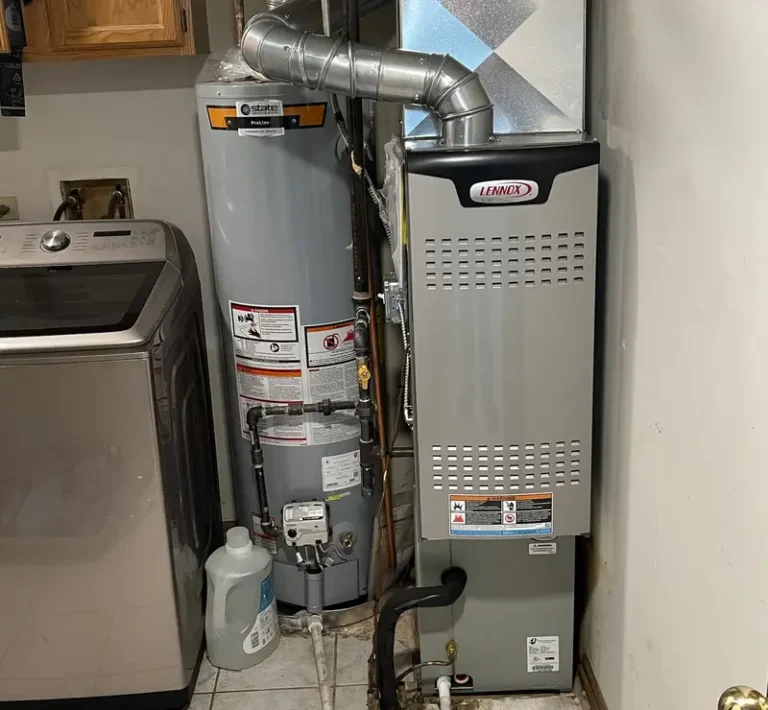 New Lennox Elite furnace installed by Pure Comfort in an Algonquin, IL laundry room