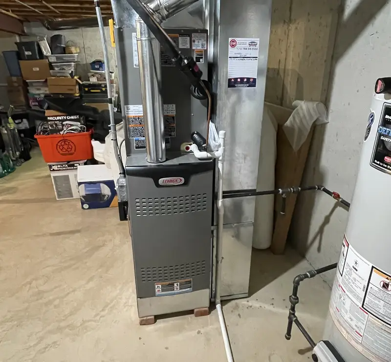 New Lennox furnace and ductwork installed by Pure Comfort in a St. Charles, IL basement