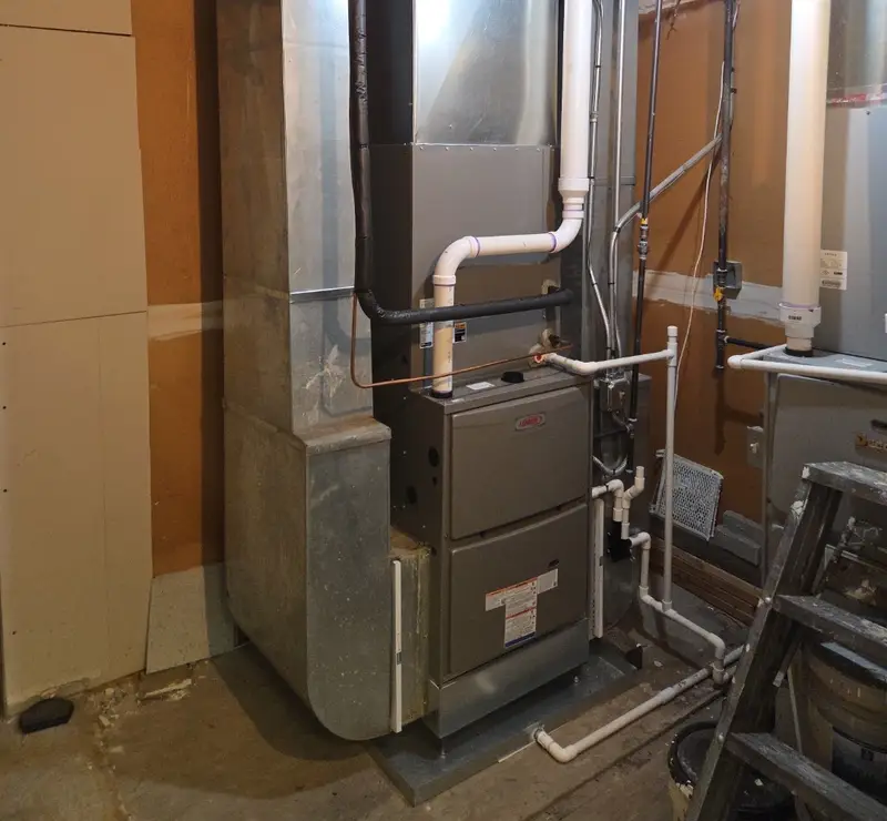 New Lennox high-efficiency furnace and coil installed by Pure Comfort in a Roselle, IL basement